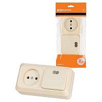 Блок комбинированный выкл. 1-кл. с/п 10А + розетка 2П 10А 250В БКВР IP20 сл. кость Ладога TDM | код SQ1801-0207 | TDM