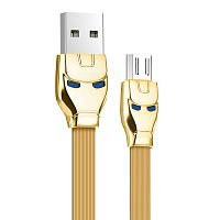 Кабель USB 2.0 в форме стального человека с подсветкой HOCO U14 AM/MicroBm, золотой, 1.2м | код 6957531049449 | Hoco