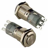 Кнопка антивандальная без подсветки RUICHI LAS2-GQH-11 on-(on), М16, IP40, никелированная латунь | код 77899 | Ruichi