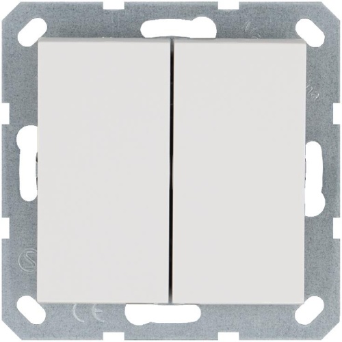 Выключатель двухклавишный 10A 250V~ с накладкой, цвет белый глянцевый | код G3023W | Jasmart