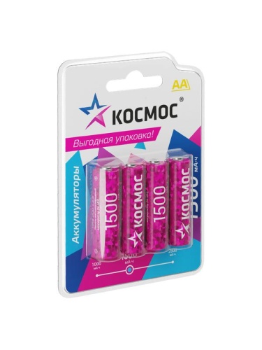 Аккумулятор AA/R6 NI-MN 1500мА.ч BP-4 (блист.4шт) | код. KOCR6NIMH1500mAh4BL | КОСМОС Аккумулятор AA/R6 NI-MN 1500мА.ч BP-4 (блист.4шт) | код. KOCR6NIMH1500mAh4BL | КОСМОС