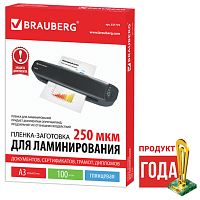 Пленки-заготовки для ламинирования БОЛЬШОГО ФОРМАТА, А3, КОМПЛЕКТ 100 шт., 250 мкм, BRAUBERG | код 531779 | BRAUBERG