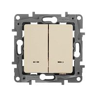 Выключатель 2-клавишный ETIKA, с подсветкой, скрытый монтаж, слоновая кость | код. 672304 | Legrand