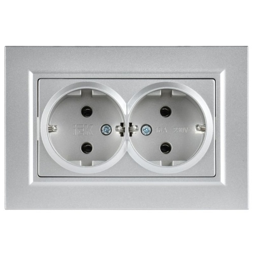 BRITE Розетка 2-местная с заземлением без защитных шторок плоская 16А в сборе РСПл12-3-БрА алюминий IEK | код BR-R27-16-K47-F | IEK фото 2