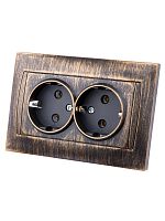 Розетка двойная 2П+З 16А 250В старинная бронза Лама TDM | код SQ1815-0766 | TDM