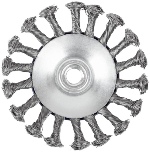 Щетка для УШМ М14 тип "Тарелка" крученая проволока 0.5мм 115мм Profi Cutop 82-529 фото 4