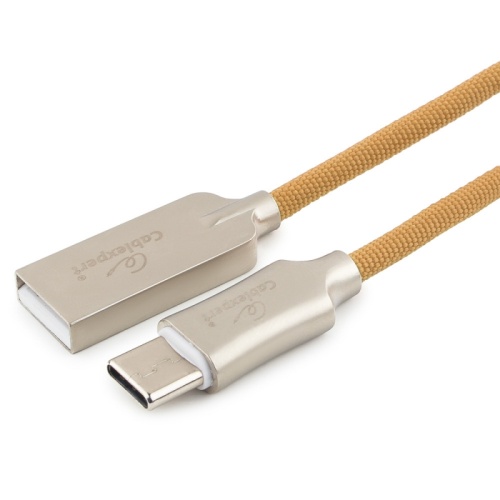 Кабель USB 2.0 Cablexpert CC-P-USBC02Gd-1M, AM/Type-C, серия Platinum, длина 1м, золотой, нейлоновая оплетка, блистер | код CC-P-USBC02Gd-1M | Cablexpert