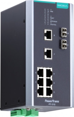 Коммутатор PT-510-SS-LC-24 IEC 61850-3 managed DIN-Rail switch, 8 x 10/100BaseT(X), 2 x 100BaseFX SM, LC connectors, 1 power supply | код 00-06074501 | MOXA