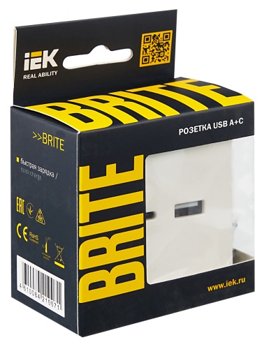BRITE Роз. USB A+C 18Вт РЮ11-1-БрЖ жемч. IEK | код BR-U22-018-K36 | IEK фото 3