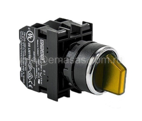 Переключатель с подсветкой светодиод 2-0-1 с фиксацией желтый (2НО) 100-200 В перем. тока B1S1SL30S | код B1S1SL30S | EMAS