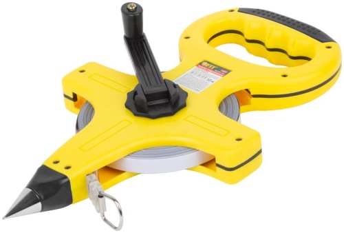 Рулетка геодезическая, стальная лента, желтый открытый пластиковый корпус, прорезиненная ручка 50 м | код 17803 | FIT Рулетка геодезическая, стальная лента, желтый открытый пластиковый корпус, прорезиненная ручка 50 м | код 17803 | FIT