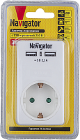 Адаптер 1-м с заземл. 61 699 NAD-USB02-1E-C-WH USB 2.1А Navigator 61699