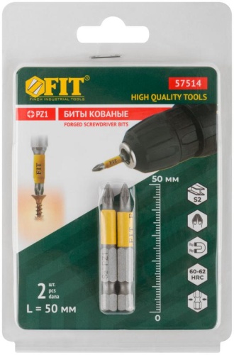 Биты кованые сталь S2 односторонние 50 мм PZ1 Профи 2 шт блистер | код 57514 | FIT фото 3