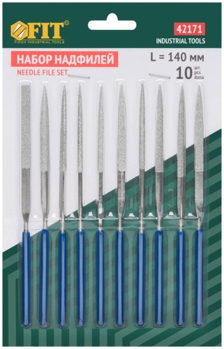 Надфили алмазные, ПВХ ручка, 3х140х50 мм, 10 шт | код 42171 | FIT фото 2