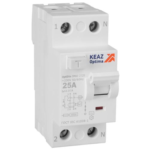 Выключатель дифференциального тока (УЗО) без защиты от сверхтоков 2П 25А 10мА AС 4,5кА OptiDin DM63-2125-AC-4,5-УХЛ4 | код 343882 | КЭАЗ