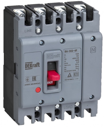 Силовой авт. выкл. 4P 20А 25кА ВА-302 | код 22773DEK | DEKraft Силовой авт. выкл. 4P 20А 25кА ВА-302 | код 22773DEK | DEKraft