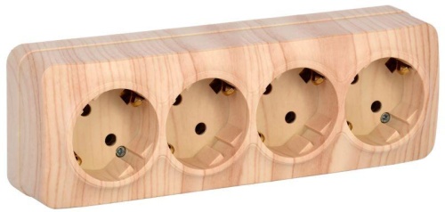 Розетка четырехместная для открытой установки РС24-3-ХС с заземлением 16А GLORY сосна | код ERH41-K34-16 | IEK