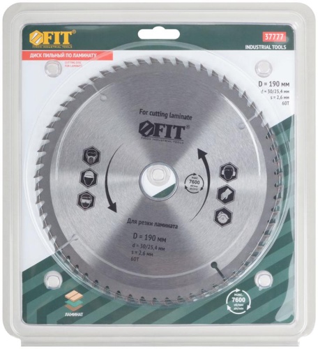 Диск пильный для циркулярных пил по ламинату 190x30/25.4x60T | код 37777 | FIT фото 3