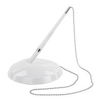 Ручка шариковая настольная BRAUBERG Стенд-Пен Уайт2, СИНЯЯ, цепочка, корпус белый, линия письма 0,5 мм, 141348 | код 141348 | BRAUBERG