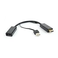 Конвертер HDMI->DisplayPort, Cablexpert DSC-HDMI-DP, HD19M+USBxHD20F, черный | код DSC-HDMI-DP | Cablexpert