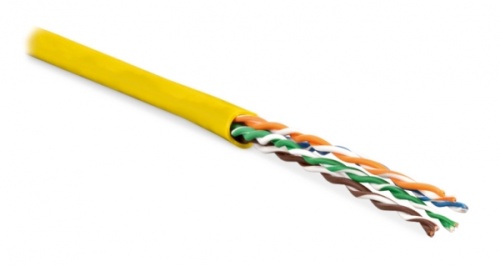 Кабель витая пара неэкранированная U/UTP категория 6 4 пары (24 AWG) многожильный (patсh) без разделителя LSZH нг(С)-HF желтый, Hyperline UUTP4-C6-P24-NCR-IN-LSZH-YL-100 (100 м) | код 273532 | Hyperline