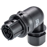 Взрывозащищенный розеточный разъем на кабель диам. 6-10 мм, угловой 90 гр., IP68(69k), 3 полюса, винтовая фиксация провода, номинальные характеристики: 250/400V, 20A, цвет: черный, серия RST Ex | код X6.033.4053.1 | Wieland