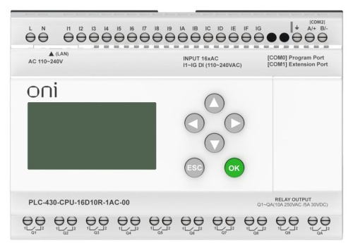 Модуль ЦПУ 16 DI 10 RO 220В AC с Ethernet портом с экраном | код PLC-430-CPU-16D10R-1AC-00 | ONI фото 6
