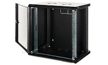 Щит телекоммуникационный 19., 12U, ВxШxГ 633x600x600мм, PROlineB, навесной, дверь стекло с перфор. по бокам, черный | код LN-PRB-12U6060-BL-F | LANDE