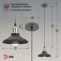Светильник PL4 BK/BN Подвес металл, E27, max 60W, d203 мм, шагрень черный/темный никель | код Б0037439 | ЭРА
