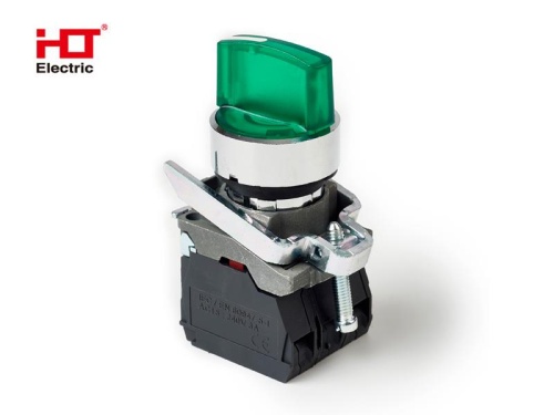 Переключатель XB4-BK2365 на 3 положения зеленый с подсветкой с фиксацией 1NO+1NC, 220V AC/DC, IP65 HLT | код 085-14-231 | HLT