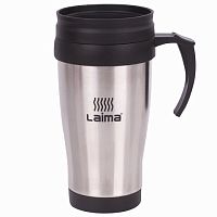 Термокружка LAIMA, 400 мл, нержавеющая сталь, пластиковая ручка, серебристая | код 605126 | LAIMA