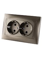 Розетка двойная 2П+З 16А 250В с защ. шт. бронза Лама TDM | код SQ1815-0713 | TDM