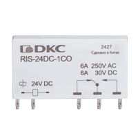 Реле миниатюрное ультратонкое, 1CO, ком. ток 6А, AgSnO, напряжение 24V DC | код RIS-24DC-1CO | DKC