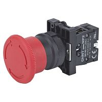 Кнопка управления Грибок ?30мм фиксацией NP2-ES445 без подсветки, красная 1НО+1НЗ, IP40 (R) | код 574119 | CHINT