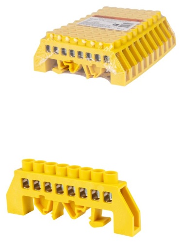 Шина PE земля в желтом изоляторе на DIN-рейку 8x12мм 8 групп TDM | код SQ0801-0215 | TDM