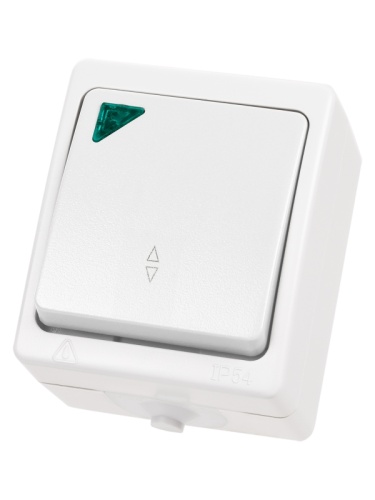 Переключатель на 2 направления 1-кл. с подсветкой открытой установки IP54 10А белый Вуокса TDM | код SQ1803-1005 | TDM