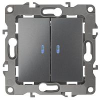 Выключатель двойной с подсветкой, 10АХ-250В, Эра12, графит,12-1105-12 | код Б0019291 | ЭРА