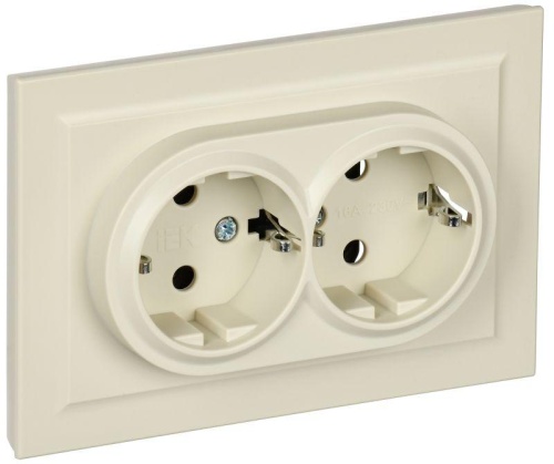 BRITE Розетка 2-местная с заземлением с защитными шторками 16А в сборе РСш12-3-БрКр бежевый | код BR-R24-16-K10-F | IEK