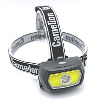 Фонарь налобный LED53413 аккум. 3.7В COB+LED 3Вт 3 реж. 3 x AAA Type-C блист карбон Camelion 15765