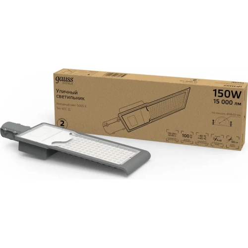 Светильник Уличный LED Avenue IP65 546х170х67 150W 15000Лм 5000K 190-250V КСС ''Д'' 1/5'' | код 629536305 | GAUSS Светильник Уличный LED Avenue IP65 546х170х67 150W 15000Лм 5000K 190-250V КСС ''Д'' 1/5'' | код 629536305 | GAUSS