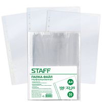 Папки-файлы перфорированные ЭКОНОМ, А4, STAFF, комплект 100 шт., 22 - 25 мкм, 227374 | код 227374 | STAFF