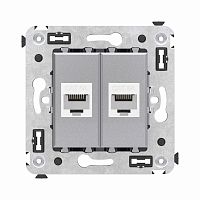 Компьютерная розетка RJ-45 без шторки в стену, кат.6А двойная, Avanti, Закаленная сталь | код 4404674 | DKC