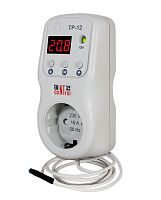 Температурный контроллер ТР - 12-1, 220В, 16А терморегулятор в розетку с функцией реле напряжения, 16А датчик снизу 10см | код 3425606120-1 | Новатек-Электро