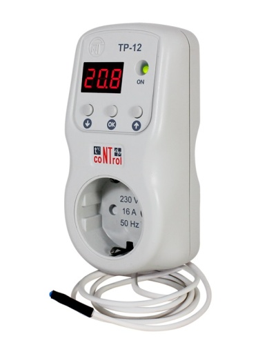 Температурный контроллер ТР - 12-1, 220В, 16А терморегулятор в розетку с функцией реле напряжения, 16А датчик снизу 10см | код 3425606120-1 | Новатек-Электро Температурный контроллер ТР - 12-1, 220В, 16А терморегулятор в розетку с функцией реле напряжения, 16А датчик снизу 10см | код 3425606120-1 | Новатек-Электро
