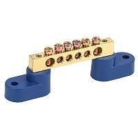 Шина N нулевая 6х9 мм на двух угловых синих изоляторах 6 групп REXANT | код 11-2325 | REXANT