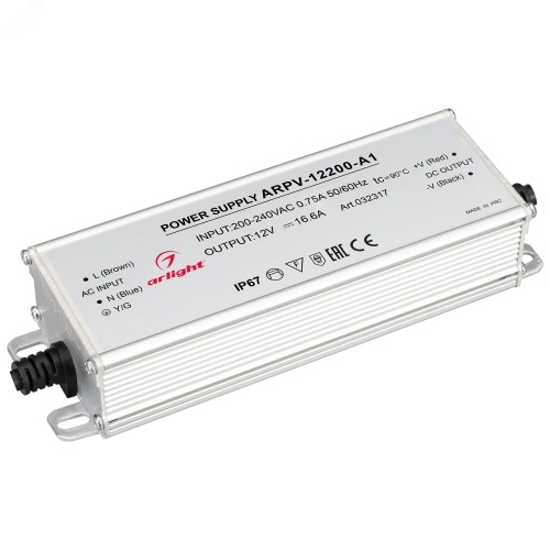 Блок питания ARPV-12200-A1 (12V, 16.6A, 200W) (IP67 металл, 3 года) | код 32317 | Arlight