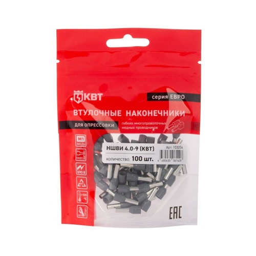 Наконечник штыревой втулочный изолированный НШВИ 4.0-12 ЕВРО сер. КВТ 103205 фото 4