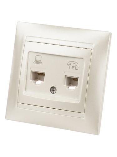 Розетка телефонная RJ11 + компьютерная RJ45 перламутр Лама TDM | код SQ1815-0819 | TDM