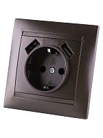Розетка 2П+З 16А 250В + 2 USB порта 2,1А 5В шоколад Лама TDM | код SQ1815-0542 | TDM