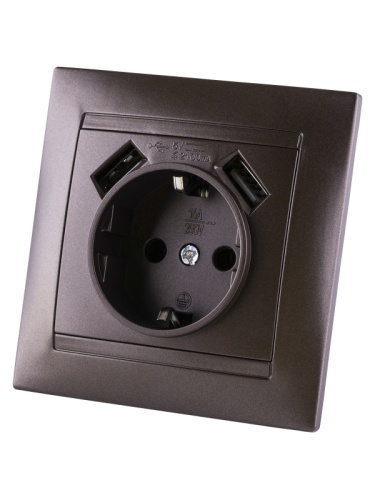 Розетка 2П+З 16А 250В + 2 USB порта 2,1А 5В шоколад Лама TDM | код SQ1815-0542 | TDM Розетка 2П+З 16А 250В + 2 USB порта 2,1А 5В шоколад Лама TDM | код SQ1815-0542 | TDM